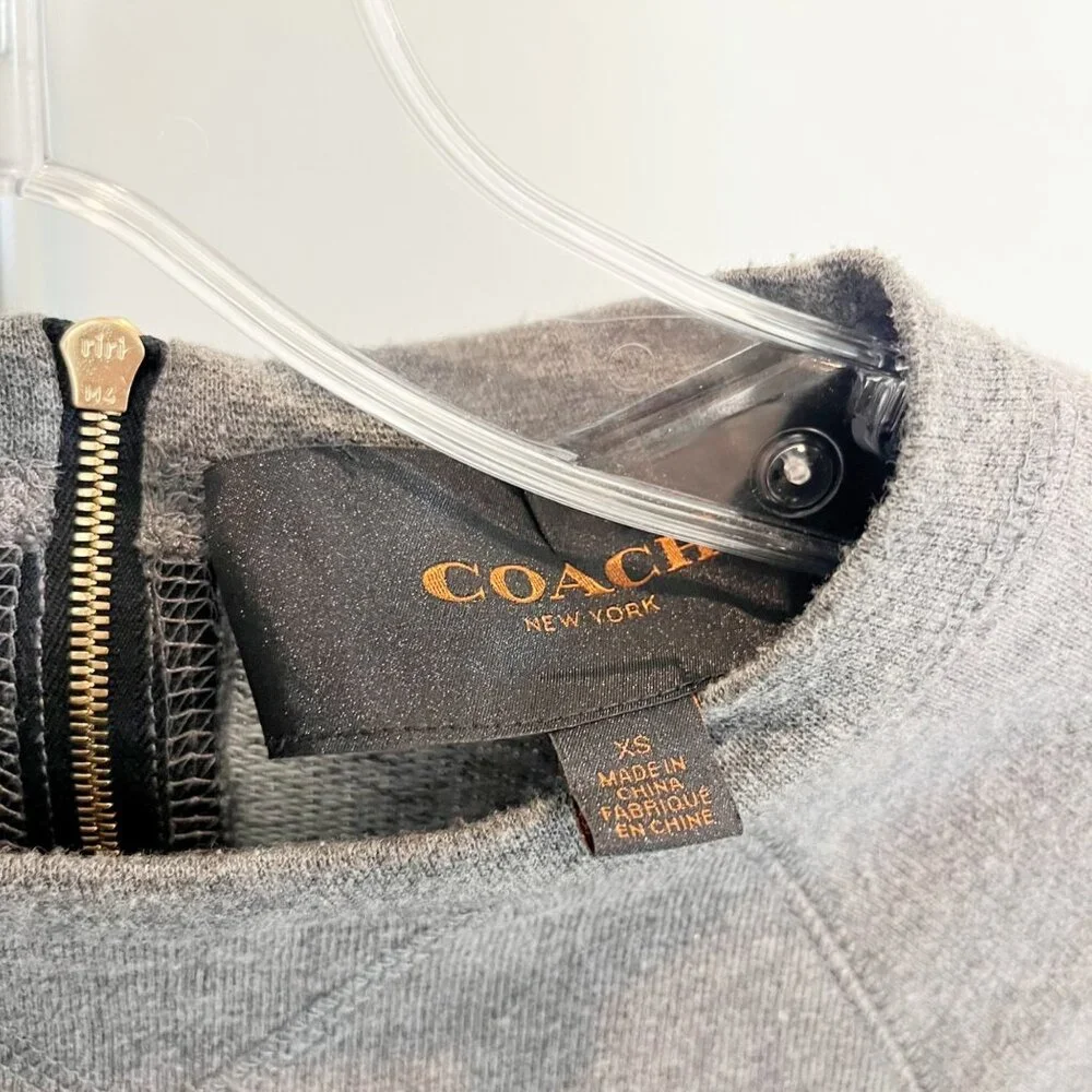 Coach Gray &‎ Brown Leather Applique Logo Sweatshirt Preppy - Womens Size XS